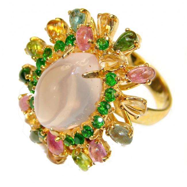 Rose Garden Authentic Rose Quartz 18K Gold over .925 Sterling Silver brilliantly handcrafted ring s. 9