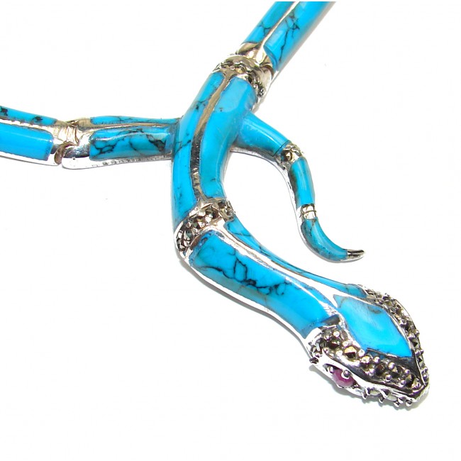 Boa snake Genuine inlay Turquoise Marcasite .925 Sterling Silver handmade handcrafted Necklace