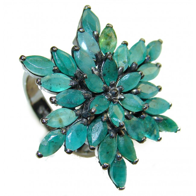 Mia Genuine Emerald .925 Sterling Silver handcrafted Statement Ring size 8
