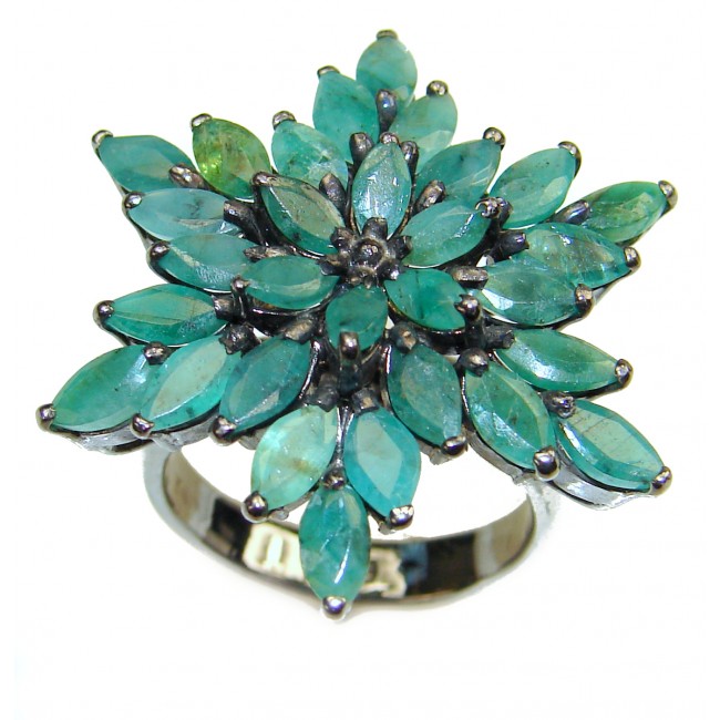 Mia Genuine Emerald .925 Sterling Silver handcrafted Statement Ring size 8