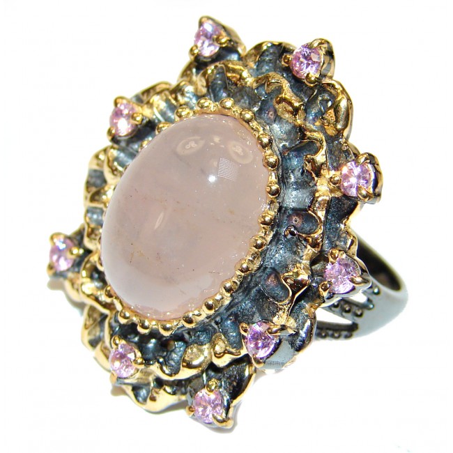41ctw Rose Quartz Rose Gold over .925 Sterling Silver brilliantly handcrafted ring s. 8 1/4