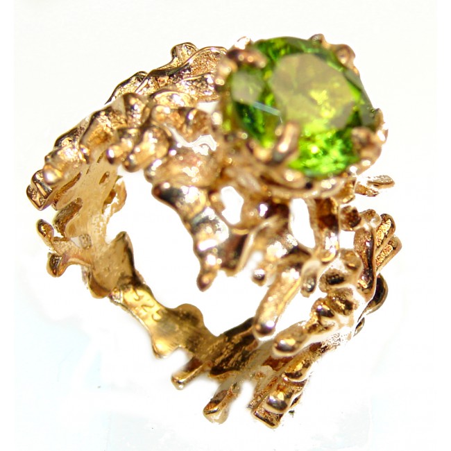Huge Peridot 14K Gold over .925 Sterling Silver handmade Ring size 8