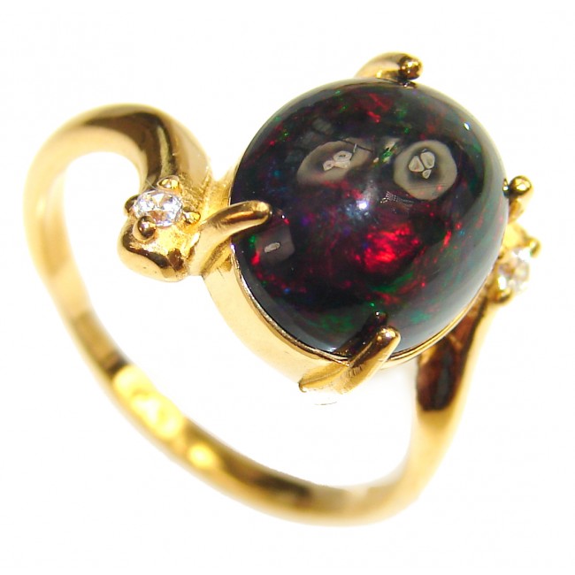 Vintage Design 3.2ctw Genuine Black Opal 14K Gold over .925 Sterling Silver handmade Ring size 7 1/4