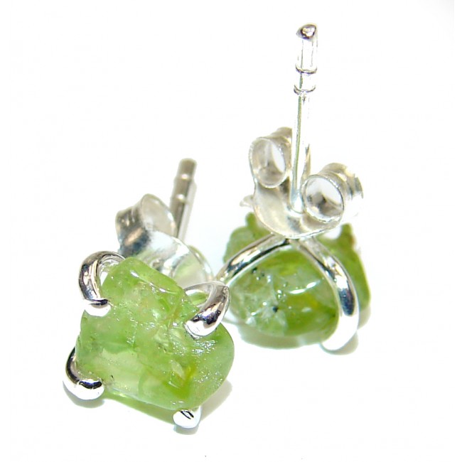 Rare! Rough Peridot .925 Sterling Silver handcrafted earrings
