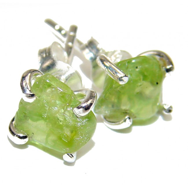 Rare! Rough Peridot .925 Sterling Silver handcrafted earrings