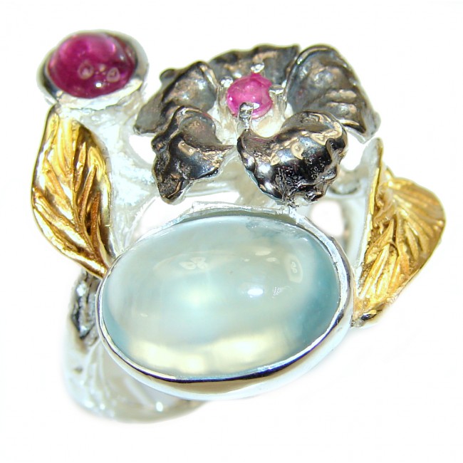 Ravishing Green Prehnite Rose Gold over .925 Sterling Silver handcrafted Statement Ring size 7