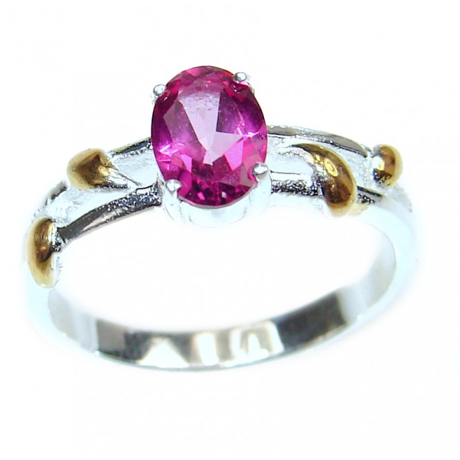 Authentic Pink Topaz 2 tones .925 Sterling Silver brilliantly handcrafted ring s. 6
