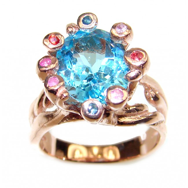 Fancy Swiss Blue Topaz 18k Gold over .925 Sterling Silver handcrafted ring size 6