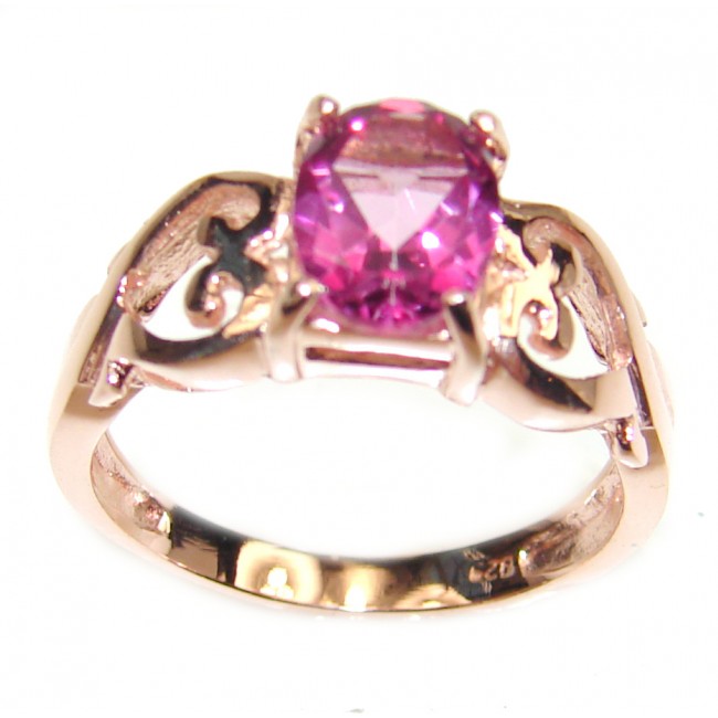 Posh Pink Tourmaline 14K Rose Gold over .925 Sterling Silver handcrafted ring size 6 3/4