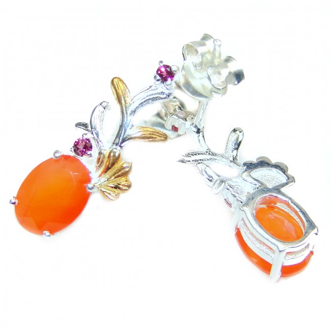 Dazzling natural Mexican Fire Opal .925 Sterling Silver handcrafted earrings