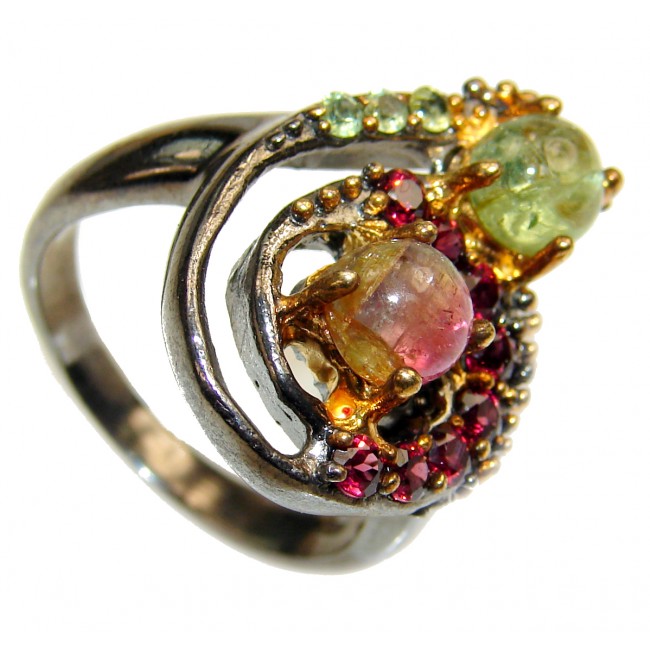 Watermelon Tourmaline black rhodium over .925 Sterling Silver handcrafted Ring size 8 1/4