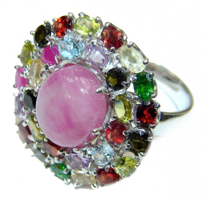 Incredible quality Ruby .925 Sterling Silver handcrafted Statement Ring size 8