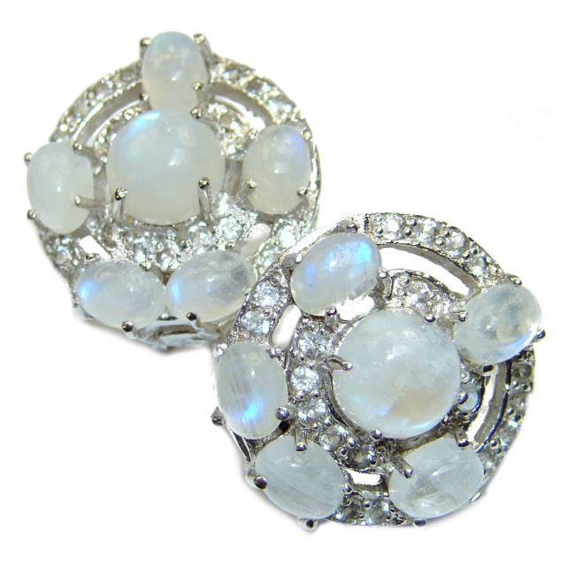 Angelica Rainbow Moonstone .925 Sterling Silver handcrafted LARGE stud earrings