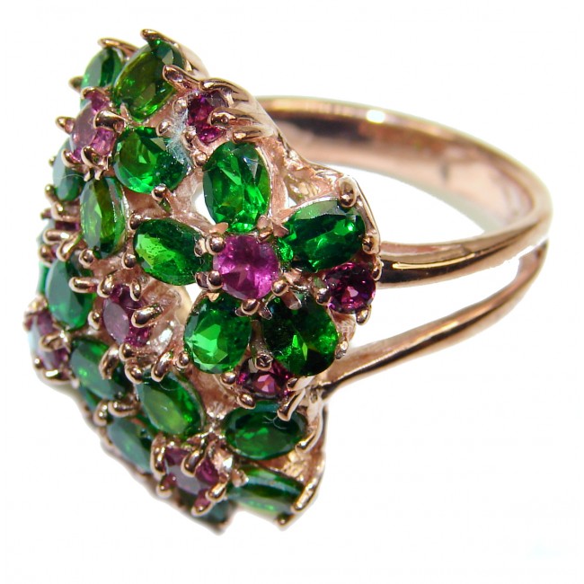 Genuine Chrome Diopside rose gold over .925 Sterling Silver handcrafted Statement Ring size 8
