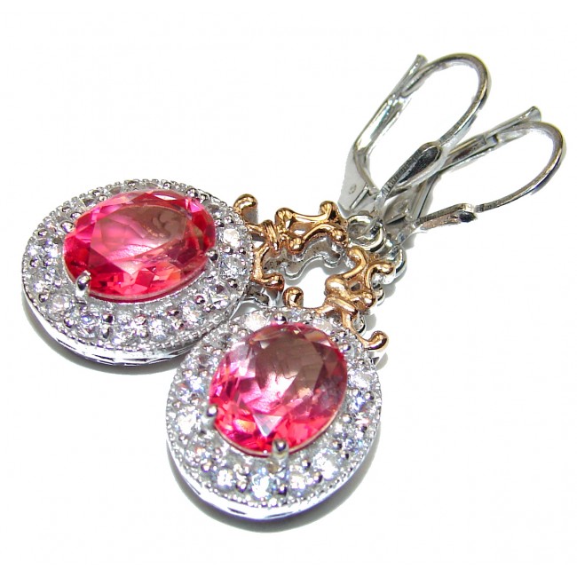 Pink Tourmaline color Topaz 18K Gold over .925 Sterling Silver entirely handmade earrings