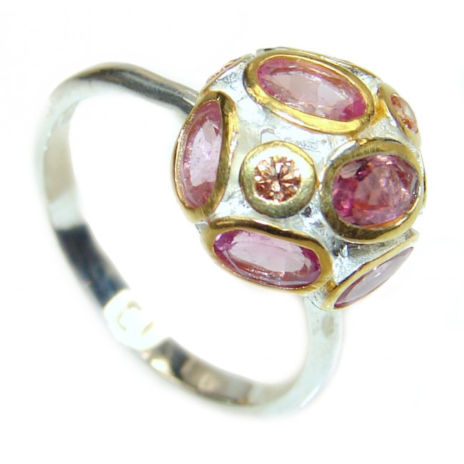 Sweet Pink Topaz 2 tones .925 Silver handcrafted Ring s. 7