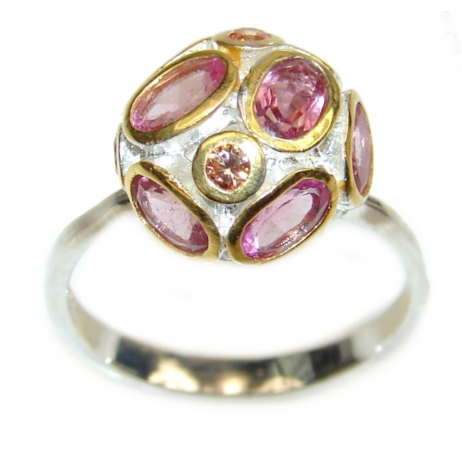 Sweet Pink Topaz 2 tones .925 Silver handcrafted Ring s. 7