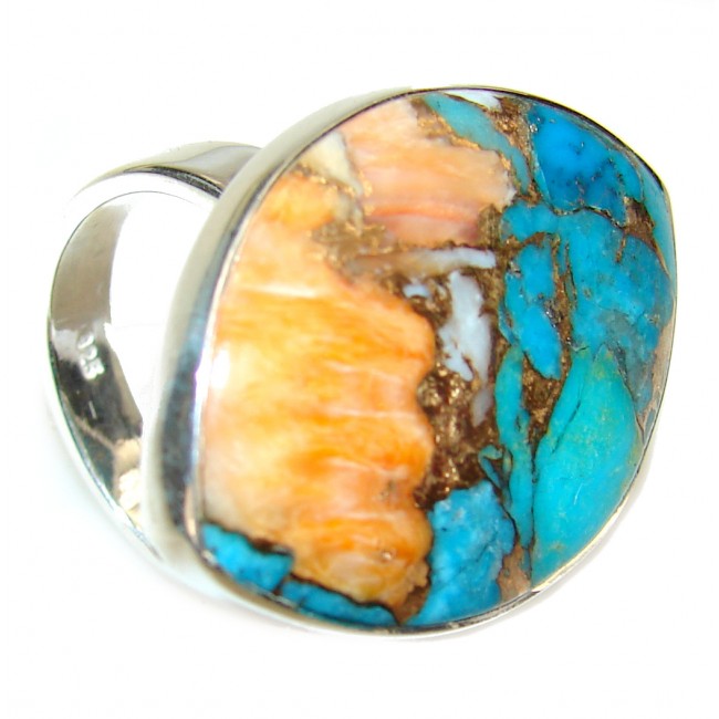 Rare Oyster Turquoise .925 Sterling Silver handcrafted ring; s. 8 adjustable