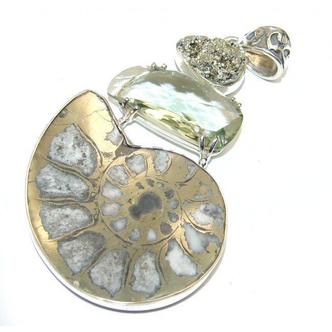 Star dust Ammonite .925 Sterling Silver handcrafted LARGE pendant