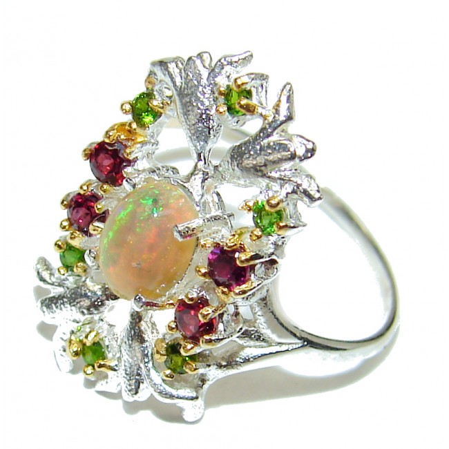 Gabriella Authentic Ethiopian Fire Opal Gold over .925 Sterling Silver brilliantly handcrafted ring s. 8 1/4