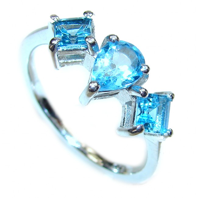 Poseidon Swiss Blue Topaz .925 Sterling Silver handmade Ring size 8 1/4