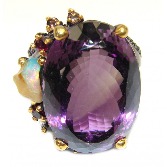Authentic 65ctw Amethyst black rhodium over .925 Sterling Silver brilliantly handcrafted ring s. 8 3/4