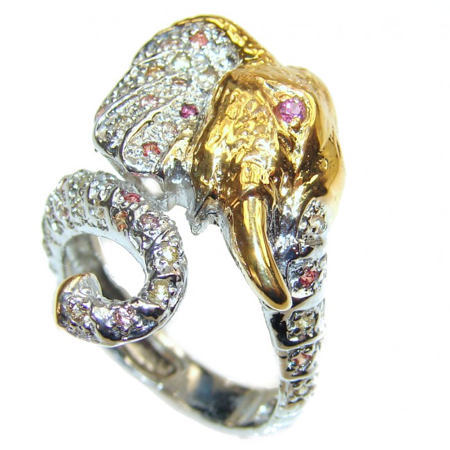 Elephant multicolor Sapphire 18K Rose Gold over .925 Sterling Silver Ring size 9 1/4