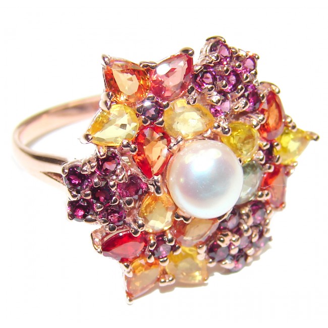 Posh Pearl Ruby Rose Gold over .925 Sterling Silver handmade ring size 7 3/4