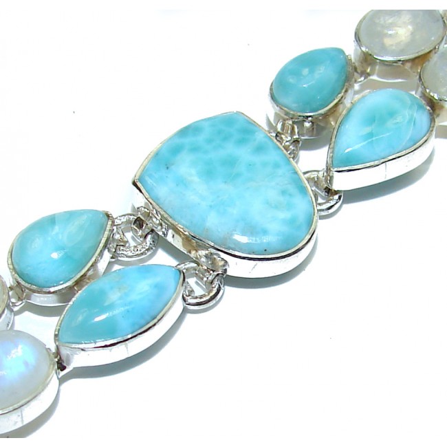 Caribbean best quality Blue Larimar Moonstone .925 Sterling Silver handcrafted Bracelet