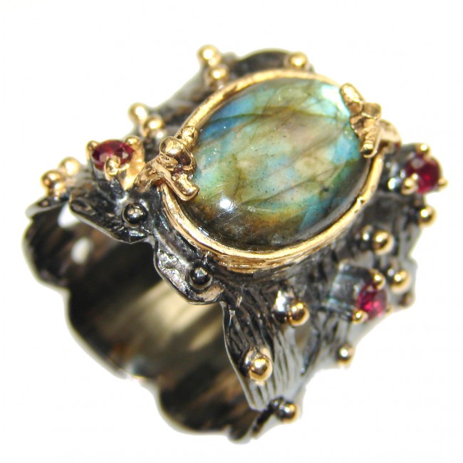 Regal Infinity Labradorite 14K Gold over .925 Sterling Silver ITALY handmade HUGE ring size 7 3/4
