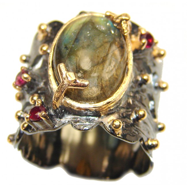 Regal Infinity Labradorite 14K Gold over .925 Sterling Silver ITALY handmade HUGE ring size 7 3/4