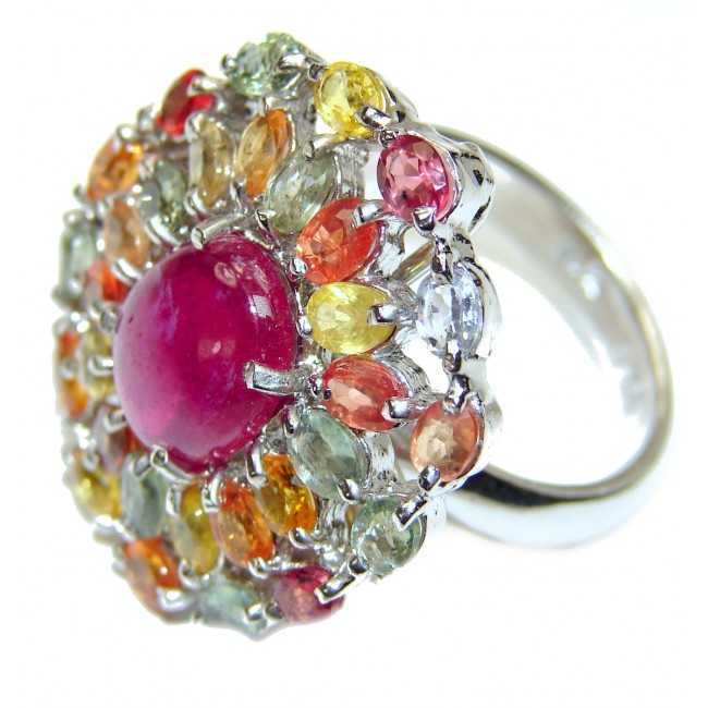 Incredible quality Ruby .925 Sterling Silver handcrafted Statement Ring size 8 1/4