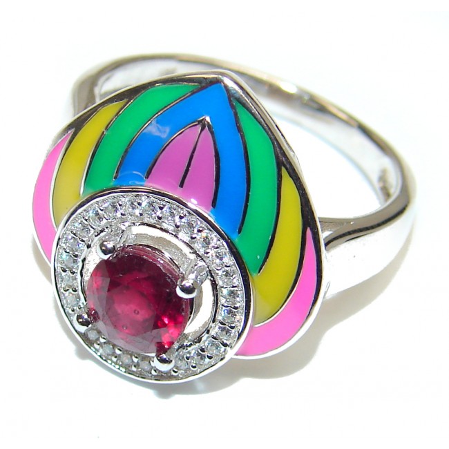 Summer Time Ruby & Enamel Sterling Silver ring; s. 7 3/4