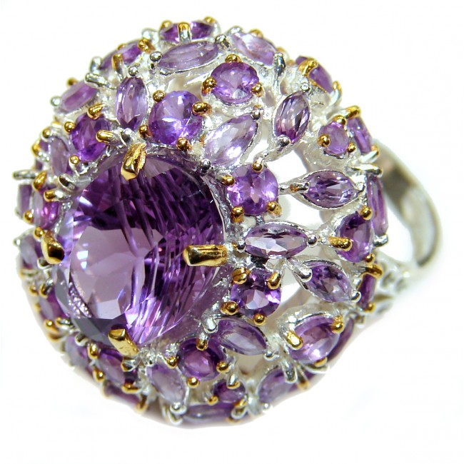 Spectacular Amethyst 14K Gold over .925 Sterling Silver handcrafted Statement Ring size 9