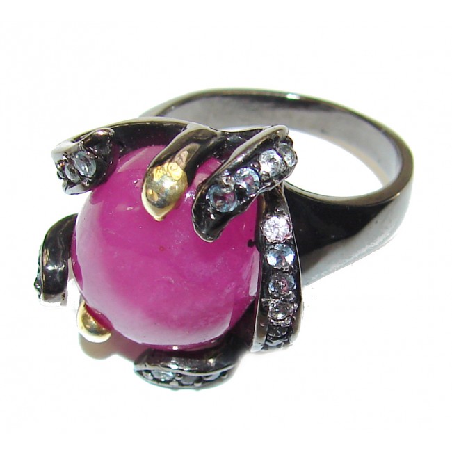 Large Frog Genuine Ruby black rhodium over .925 Sterling Silver handcrafted Statement Ring size 7