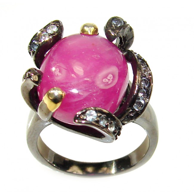 Large Frog Genuine Ruby black rhodium over .925 Sterling Silver handcrafted Statement Ring size 7