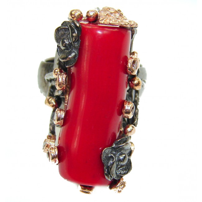 Natural Fossilized Coral 18K Gold over .925 Sterling Silver handmade ring s. 8