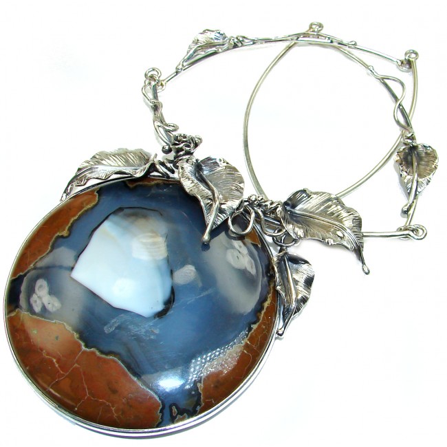 Oversized MasterPiece genuine Botswana Agate .925 Sterling Silver handcrafted necklace