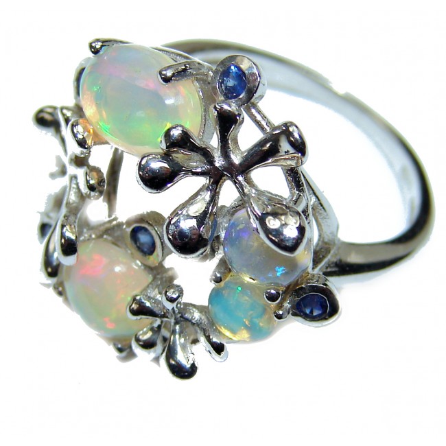 Authentic Ethiopian Fire Opal .925 Sterling Silver brilliantly handcrafted ring s. 7