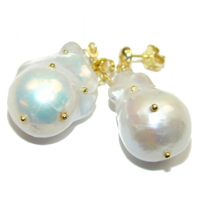 Precious Baroque Style genuine Mother of Pearl 18K Gold over .925 Sterling Silver earrings