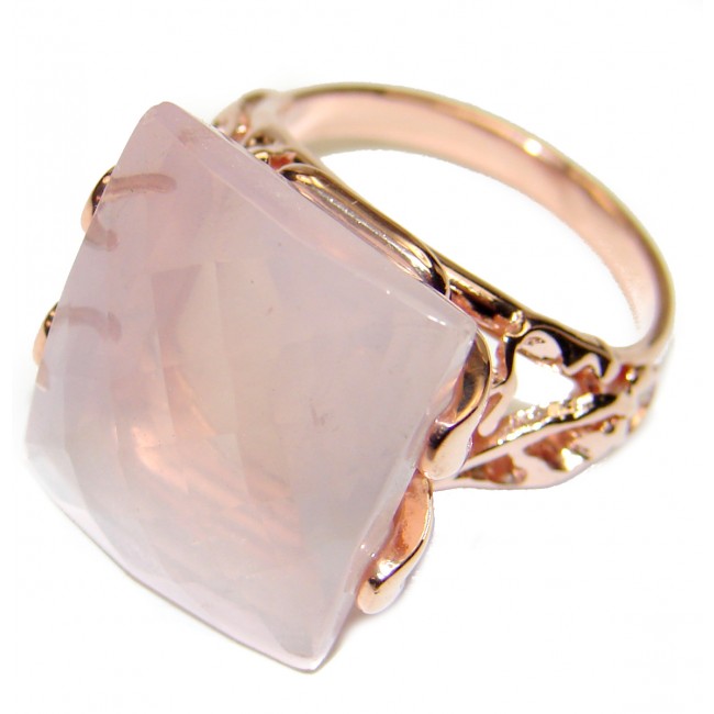 Emerald Cut 425ctw Rose Quartz 14K Rose Gold over .925 Sterling Silver brilliantly handcrafted ring s. 7 1/4