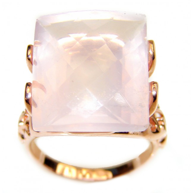 Emerald Cut 425ctw Rose Quartz 14K Rose Gold over .925 Sterling Silver brilliantly handcrafted ring s. 7 1/4