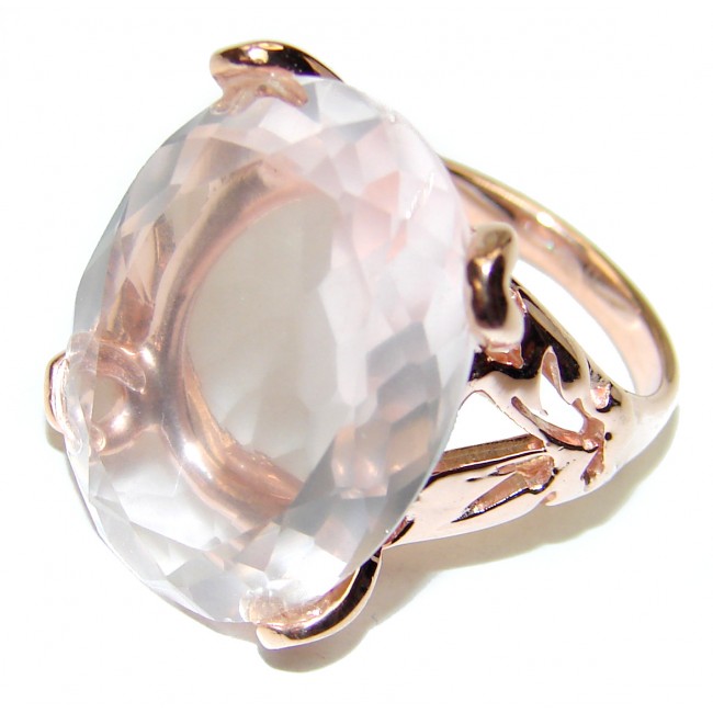 Pear Cut 29ctw Rose Quartz 14K Rose Gold over .925 Sterling Silver brilliantly handcrafted ring s. 6 1/4