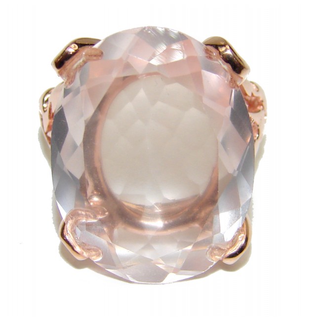 Pear Cut 29ctw Rose Quartz 14K Rose Gold over .925 Sterling Silver brilliantly handcrafted ring s. 6 1/4