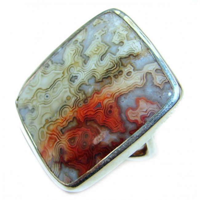 Large Great Crazy Lace Agate .925 handcrafted Sterling Silver Ring s. 7 1/2