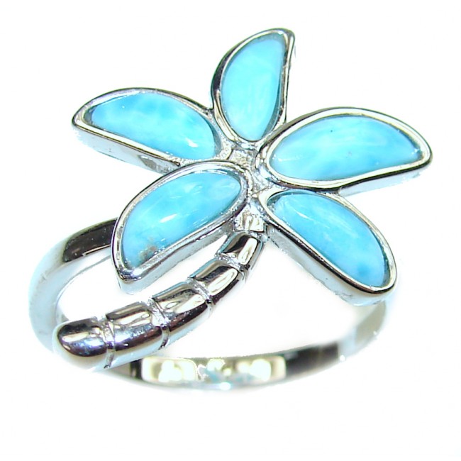 Vacation Time Natural inlay Larimar .925 Sterling Silver handcrafted Ring s. 8