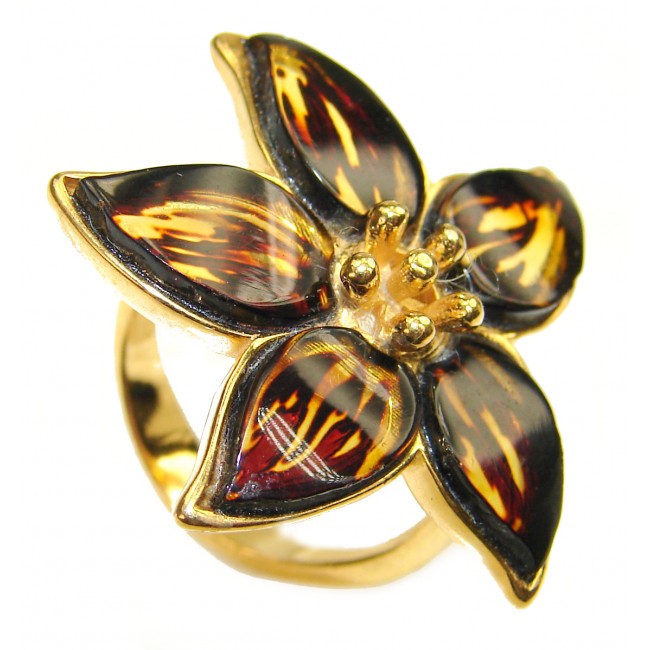 Beautiful Large Authentic carved Butterfly Baltic Amber .925 Sterling Silver handcrafted ring; s. 7 adjustable