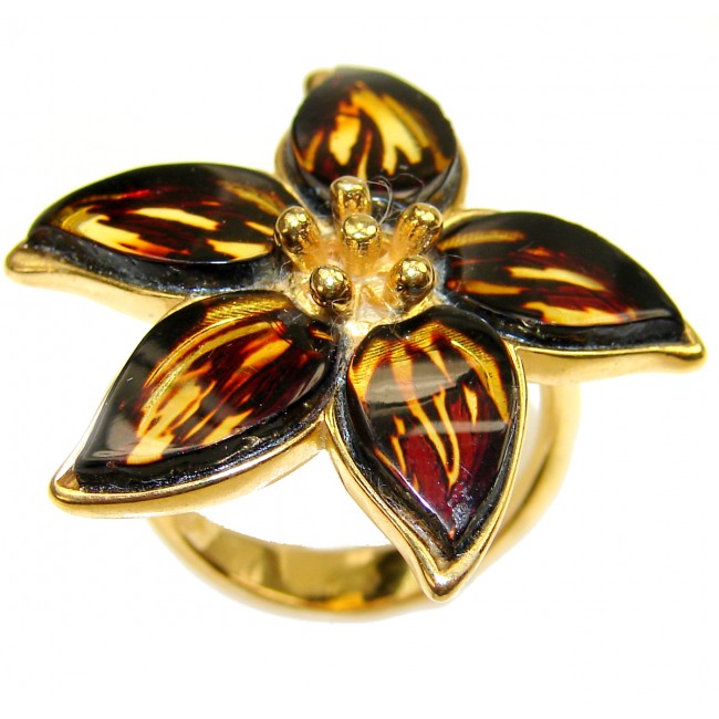 Beautiful Large Authentic carved Butterfly Baltic Amber .925 Sterling Silver handcrafted ring; s. 7 adjustable