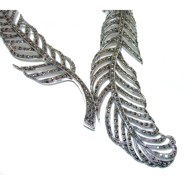 Magnificent Jewel authentic Leaf Marcasite .925 Sterling Silver handcrafted necklace