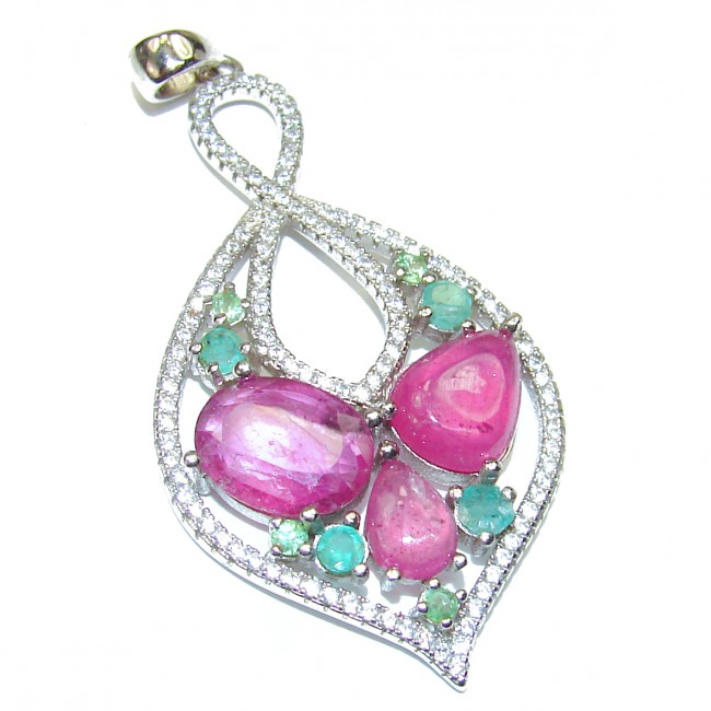 Deluxe emerald Ruby .925 Sterling Silver handmade Pendant